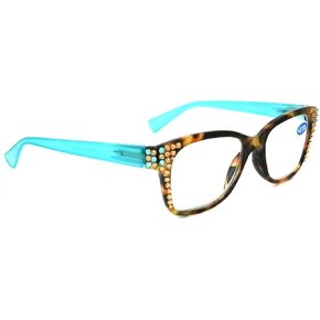 Madison Square, Bling Women Reading Glasses w Genuine European Crystals. Tortoise shell and Grey, Aquamarine or Black. NY Fifth Avenue. (Wide Frame) in Kuwait