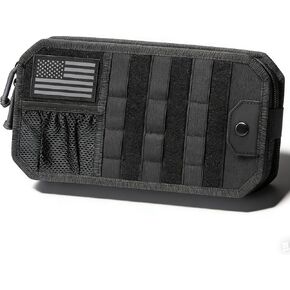 منظم حاجب الشمس للسيارة من مولي، ملحقات السيارة مع حقيبة تخزين بسحاب ومشبك نظارات وأشرطة قابلة للتعديل، لوحة مولي شبه صلبة للتروس التكتيكية، تناسب معظم المركبات وسيارات الدفع الرباعي (أسود) in Kuwait