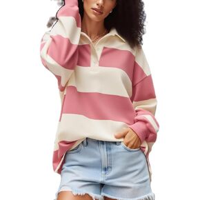 Rugby Polo Shirts for Women Long Sleeve Vintage Striped Oversized Sweatshirts Y2k Classic Stripes Pullover Tops in Kuwait