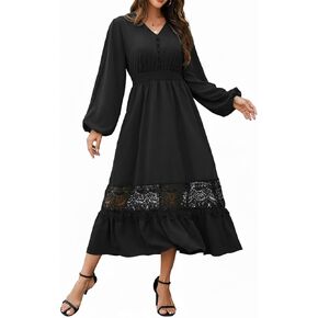 Women's Long Sleeve Boho Maxi Dress 2026 V Neck Smocked Elegant Long Dresses with Pockets for Wedding Guest Vacation in Kuwait