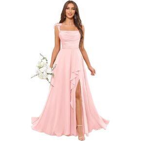 POMUYOO Spaghetti Straps Chiffon Bridesmaid Dresses for Women Long Pleated Formal Evening Prom Party Gown in Kuwait