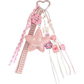 Stylish Star Keychain with Y2K Bag Charms, Beaded Braided Rope, Leather Car Keys Purse Pendants Gifts in Kuwait