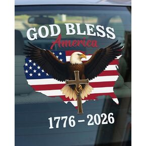 2pcs 12" USA 250th Anniversary Car Decal, 1776-2026 God Bless America Christian Patriotic Eagle Cross Sticker, for Truck Window in Saudi Arabia