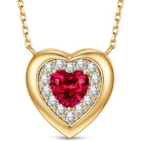 Certified 2CT Lab Grown Pigeon Blood Ruby Heart Necklace, 14K Champagne Gold Plated Sterling Silver Chain, Vintage Style Halo Pendant, Conflict-Free July Birthstone Gift for Women, Anniversary, Mother's Day, Box & Certificate Included in Saudi Arabia