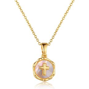Gold Enamel Mini Cross Necklace Tiny Mother of Pearl Cross Necklace Religious Christian Gift for Baptism First Communion Christmas in Kuwait