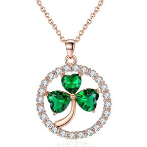 قلادة قلادة من VONSSY شامروك البرسيم | هدية عيد القديس باتريك للنساء والزوجة والأم | مجوهرات الزمرد الأخضر الأحجار الكريمة الأيرلندية | سلسلة مطلية بالذهب الوردي البلاتيني in Kuwait