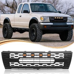 Front Grille Compatible with 1998-2000 Tacoma 1st Gen Pickup 2-Door, Direct Aftermarket Replacement Grill ABS Front Grille with Amber LED Lights, Matte Black in Saudi Arabia