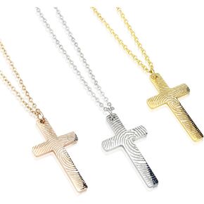 AnnBijoux شخصية محفورة بصمة الصليب قلادة الدينية مجوهرات من صلب لا يصدأ حفظها تحفيز قلادة اسم رسالة المعلقات in Kuwait