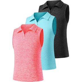 قمصان بولو للفتيات من Ullnoy بدون أكمام بياقة على شكل حرف V سريعة الجفاف وممتصة للرطوبة، قمصان بدون أكمام للجولف والتنس والصالة الرياضية للفتيات in Kuwait