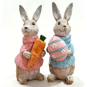 Easter Bunny Resin Figurines Spring Indoor Home Decor Bunny Decorations Cute Statues for Shelf&Table Fun Gift Ideas (Easter Gray Rabbits 2pcs) in Saudi Arabia