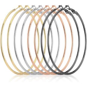 4 أزواج من الأقراط الحلقية المصنوعة من الفولاذ المقاوم للصدأ للنساء، 60 ملم مطلية بالذهب أقراط دائرية كبيرة خفيفة الوزن ورقيقة للنساء للآذان الحساسة in Kuwait
