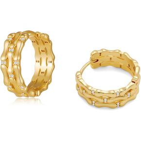 Chunky Gold Hoop Earrings for Women 14K Gold Plated Huggie Hoops Trendy Hoop Statement Earrings in Kuwait