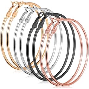 4 Pairs Stainless Steel Big Hoop Earrings for Women Gold Silver Rose Gold Black 2.3 Inch Large Circle Hoop Earrings in Kuwait