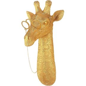 Juedawyal الذهبي الزرافة الحيوان رأس الحيوان ديكور الجدار مع النظارات، 11.5 "طويل القامة الراتنج الحيوان الجدار النحت، الذهب الحياة البرية جدار الفن لمكتب مدخل غرفة المعيشة in Kuwait