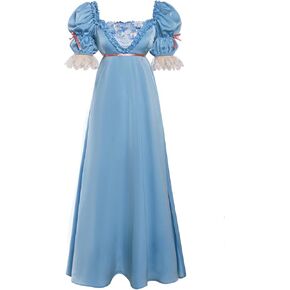 فساتين ريجنسي للنساء أنيقة مطرزة بكشكشة وخصر إمبراطوري فستان عصر ريجنسي دانتيل على شكل كرة فيكتورية أزرق L in Kuwait