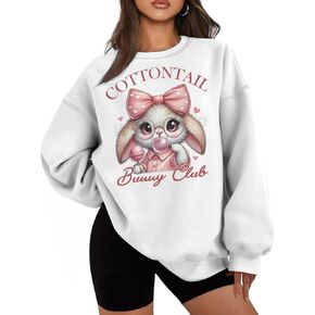 Cottontail Bunny Club Easter Sweatshirts for Women Oversized Graphic Tees Long Sleeve Crew Neck Tops Plus Size in Kuwait