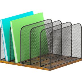 منظم ملفات مكتب خشبي من Piskyet، حامل حامل ملفات عمودي مكون من 5 أقسام، منظم ورق بريد معدني لجهاز Chromebook لتنظيم مكتب المعلم والمكتب والفصول الدراسية in Kuwait