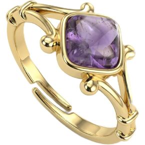 خاتم الجمشت، خواتم أحجار كريمة مربعة طبيعية أنيقة للنساء، مجوهرات خواتم كريستال أرجوانية مطلية بالذهب قابلة للتعديل in Kuwait