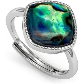 Abalone Shell Ring, Handmade Inlay Square Shell Ring Ocean Jewelry, Silver Adjustable Simple Statement Rings for Women in Kuwait