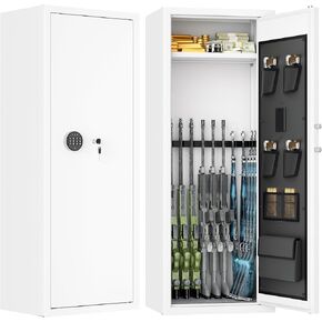 10-14 Gun Safe, Large Gun Safe for Home Rifle and Pistol, Biometric Fingerprint Fireproof Gun Cabinet, Locking Gun Safe with Shelves and Pockets, White in Kuwait