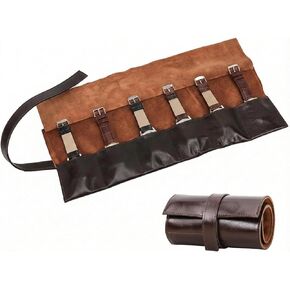 منظم لفافة ساعة السفر من الجلد الطبيعي، حقيبة تخزين محمولة لساعة السفر قابلة للطي مع 6 فتحات مصنوعة يدويًا، سهلة الحمل على هدية تخزين الساعات للرجال، القهوة in Kuwait