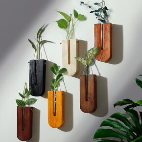 6 Pack Wall Planters for Indoor Plants, Wooden Hanging Planter, Propagation Station, Wooden Pocket Vase, Wood Wall Decor for Living Room Bedroom Bathroom in Kuwait
