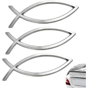 3 Pcs 3D Metal Jesus Christian Fish Decal Stickers, Self-Adhesive Scratch-Resistant Decals for Car Exterior, Trunk & SUV, Weatherproof Religious Exterior Decoration (Silver1) in Kuwait