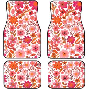 Vintage Floral Car Floor Mats Flower Pattern Car Floor Mats Universal Fit SUVS,Sedan,Vans Daisy Leaf Herbs Car Carpets for Cute Women,Girly Full Set of 4 Car Accessories in Kuwait