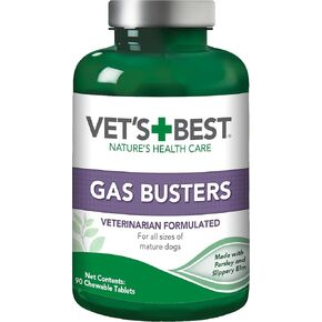 Vet's Best Gas Busters Dog Supplements for Gas Relief and Digestion Aid, 90 Chewable Tablets, USA Made in Kuwait