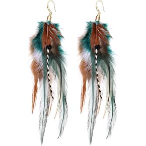 lureme Boho Multicolor Pheasant Peacock Feathers Dangle Earrings Big Drop Earrings(er006406-2) in Kuwait