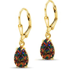 14K Gold Plated Gemstone Teardrop Earrings for Women – Dainty Gold Over 925 Sterling Silver Daity Leverback Earrings – Dainty Birthstone Jewelry Gift in Kuwait