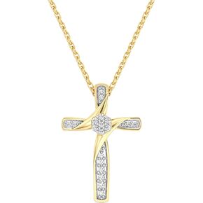 Itsy Bitsy by Gilded Sterling Silver & 14KT Gold Plated Silver Diamond Cross Pendant Necklace, 0.10 CTTW, SI1 F-Color Lab Grown Diamond, 18" Chain with Spring-Ring Lock in Kuwait