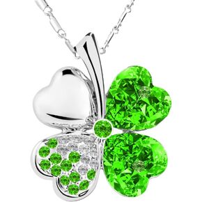 Lucky Love Four Leaf Clovers Necklace Crystals,Heart Crystal Pendant with Necklace in Kuwait
