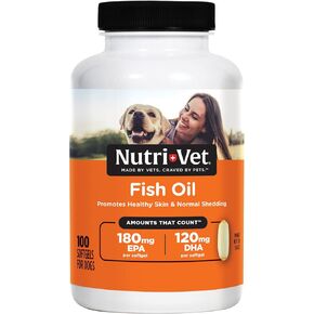 Nutri-Vet Fish Oil Supplements for Dogs - Skin and Coat Omega 3 Supplement - Dog Dry Skin & Dog Shedding Support - 100 Count Softgels in Kuwait