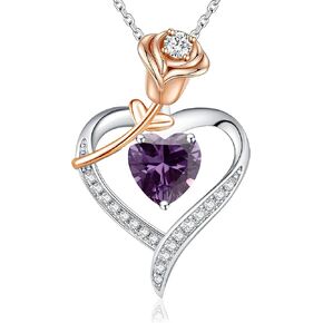 immobird Rose Gold Heart Necklace Birthstone Jewelry Sterling Silver Jewelry Plated White Gold Valentine's Day Gift Women for Wife Mom Necklace for Women in Kuwait
