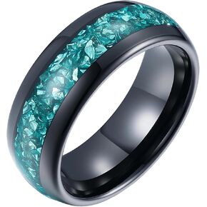 4mm/8mm Tungsten Wedding Band for Men Women Black Gold Plated Tungsten Carbide with Synthetic Aquamarine Inlaid Engagement Promise Ring for Him Her Domed Comfort Fit Size 5-13 in Kuwait