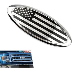 Car Front Grill Emblem, American Flag Patriotic Badge with ABS Base, Self-adhesive Mesh Grille Decoration, Compatible with Ford F150 F250 F350 Edge Explorer Ranger Expedition (Silver) in Kuwait