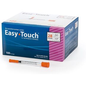 EasyTouch U-100 Insulin Syringe with Needle, 28G 0.5cc 1/2-Inch (12.7mm), Box of 100 in Kuwait