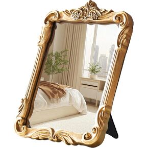 Gold Vintage Wall Decor Hanging Mirror, Boutique Chic Vanity Square Mirrors, Retro Decor Espejo,Antique Table Makeup Mirror with Stand,Living Room,Bathroom,Bedroom,11.8" L x 9.5" W Gold in Saudi Arabia