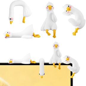 Zkptops 4 Pcs Mini Resin Goose Figurines Funny Mini Goose Computer Monitor Decor Cute Silly Geese Statue Decor Desk Geese Ornament White Figurines for Car Dashboard Office TV Photo Frame Decorations in Kuwait
