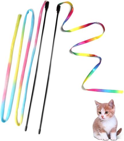 M JJYPET Cat Wand Toys, Interactive Kitten Toys for Indoor Cats,Colorful Cat Teaser Wand String for Cat Kitten Exercise-3PCS in Kuwait