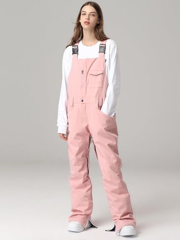 SEARIPE سروال تزلج نسائي مقاوم للماء مرايل تزلج معزولة للنساء مرايل ثلجية قابلة للتعديل سروال Ripstop على الجليد (L-وردي، L) in Kuwait