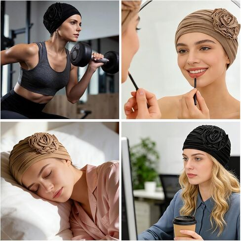 XEPST Chemo Headwear for Women, Turbans Beanies Flowers Hats, Cancer Headwear for Women Chemo Head Scarf for Women's Hair, 2 Pcs in Saudi Arabia