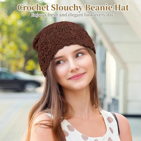 4 قطع من قبعات الكروشيه المترهلة، قبعات جمجمة مجوفة منسوجة للنساء، قبعات خفيفة الوزن قابلة للتنفس متعددة الألوان in Kuwait