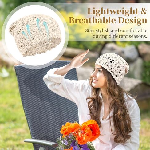 4 قطع من قبعات الكروشيه المترهلة، قبعات جمجمة مجوفة منسوجة للنساء، قبعات خفيفة الوزن قابلة للتنفس متعددة الألوان in Kuwait