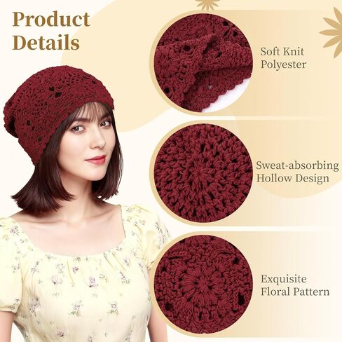 4 قطع من قبعات الكروشيه المترهلة، قبعات جمجمة مجوفة منسوجة للنساء، قبعات خفيفة الوزن قابلة للتنفس متعددة الألوان in Kuwait