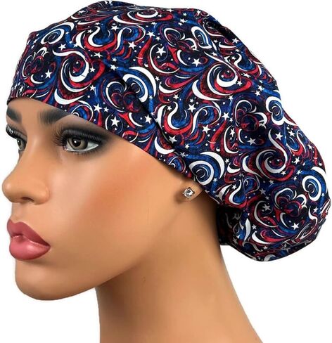 DK Scrub Hats, Surgical Cap for Nurses, Blue Hospital Bouffant, Uniform Head Cover, RWB Swirls in Saudi Arabia