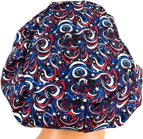 DK Scrub Hats, Surgical Cap for Nurses, Blue Hospital Bouffant, Uniform Head Cover, RWB Swirls in Saudi Arabia