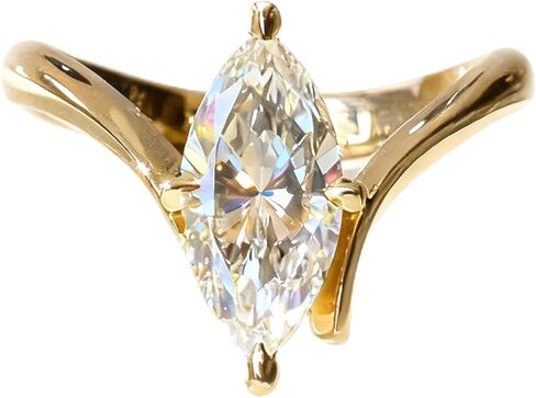 14K Gold Mossanite Ring For Women, Solitaire Marquise Cut Engagement Ring, Sterling S925 Silver Promise Ring For Her, Wave Wedding Ring Valentines day Gift in Kuwait