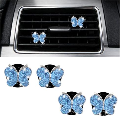 4PCS Bling Butterfly Car Vent Clips, Dazzling Crystal Rhinestone Air Conditioning Outlet Clamp Decoration, Diamond Automotive Interior Vent Clip for Women Girls, Universal Fit (Purple) in Kuwait